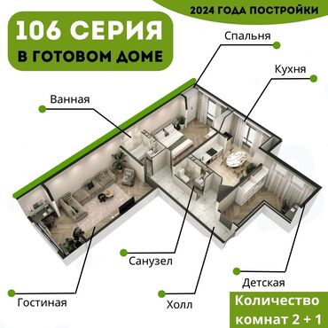 туалет домик: 2 комнаты, 77 м², 106 серия улучшенная, 4 этаж, ПСО (под самоотделку)