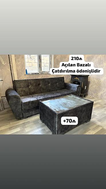 divan stolu: Açılan, bazalı künc/üçnəfərlik divan və uyğun jurnal masası dəsti. - — 1