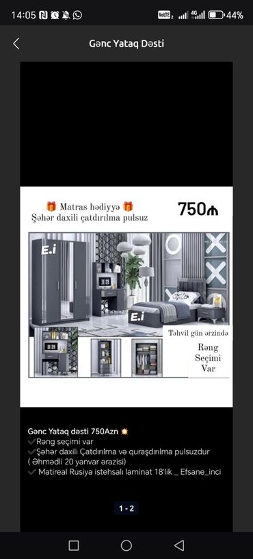 Yataq otağı dəstləri: Təknəfərlik çarpayı, Dolab — 10