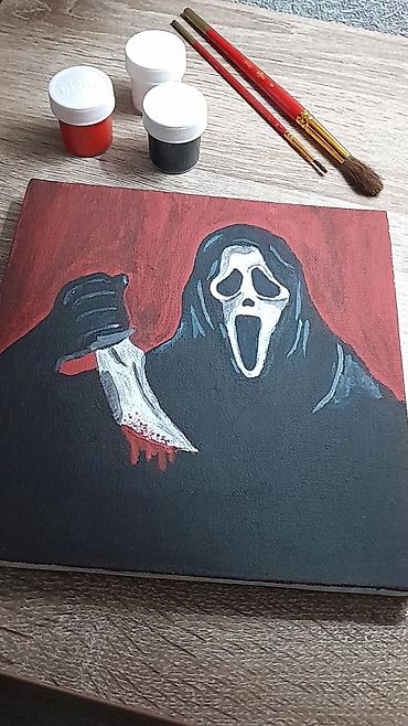 qanli əl şəkilləri: “Ghostface” mövzulu əl işi tablo - Texnika: akril boyalarla kətan — 1