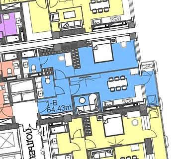 14: 2 комнаты, 64 м², Кок-Жар мкр 10 этаж, ПСО (под самоотделку) — 2