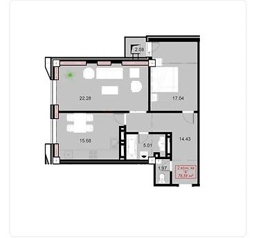 royal: 2 комнаты, 78 м², Советская/Скрябина Элитка, 3 этаж, ПСО (под самоотделку) — 2
