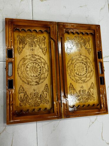 Masaüstü oyunlar: Əl işı taxta tavla dəsti - Material: bərk ağacdan oyma üsulu ilə — 12