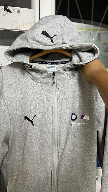 Эркектер кийими: Серая мужская толстовка на молнии Puma x BMW M Motorsport с капюшоном — 2