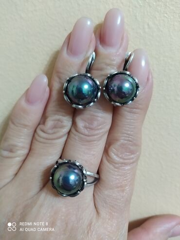 серебрянный перстень in Кыргызстан | ЛОМБАРДЫ, КРЕДИТЫ: Прелестные серебряные серьги и кольцо с чёрным натуральным