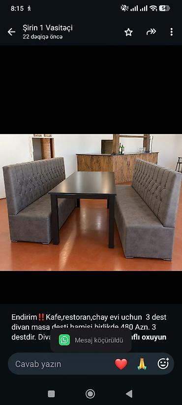 Endirim‼️Kafe,restoran,chay evi uchun 3 dest divan masa desti hamisi