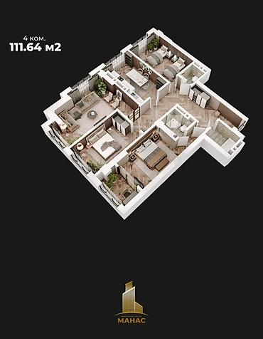 700: 4 комнаты, 111 м², ЗАГС/Цирк Элитка, 7 этаж, ПСО (под самоотделку) — 3