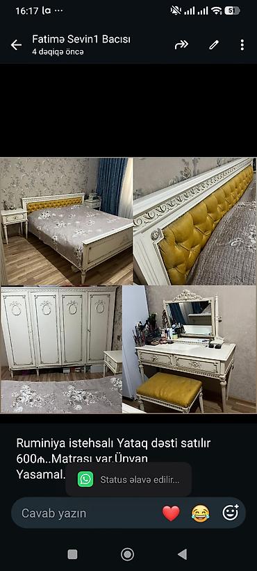 Ruminiya istehsalı Yataq dəsti satılır 600₼. Matrası var.Ünvan