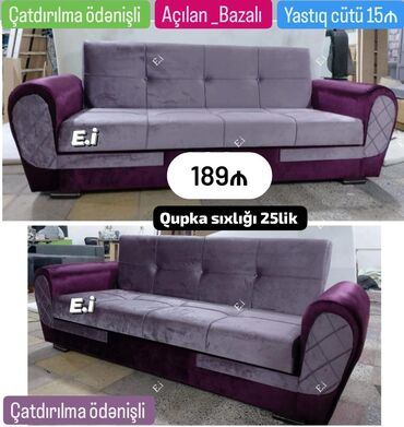 Divanlar: Di̇van-kravat, Açılan, Bazasız, Vеlur parça, Ödənişli çatdırılma