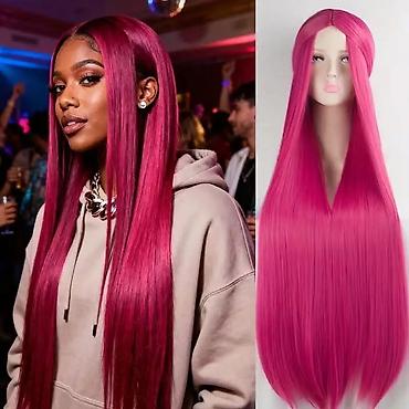 Perike i klipse: Duga ravna perika u boji pastelno roze Dužina 100cm. - Tip — 10