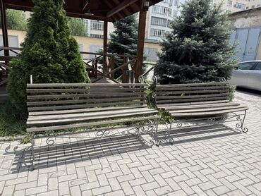 стол со стульями для зал: Скамейка Дерево, Со спинкой, Без крыши