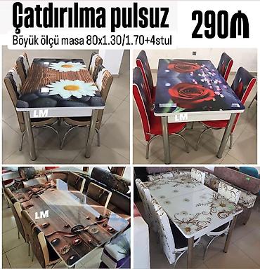 Mətbəx üçün modern masa dəsti - Dəst: masa + 4 stul - Masa ölçüsü: 80