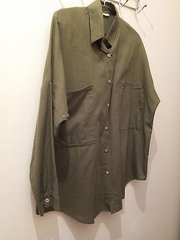 Kişi geyimləri: Oversize qadın köynəyi – zeytun/xaqui yaşıl rəngdə - Model: düyməli — 3