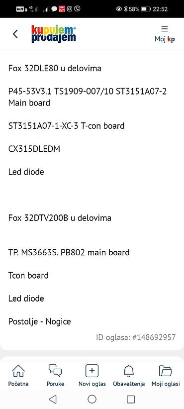 Aksesoari za TV i video: Fox 32DLE80 i Fox 32DTV200B – delovi za TV Dostupne komponente: - — 1
