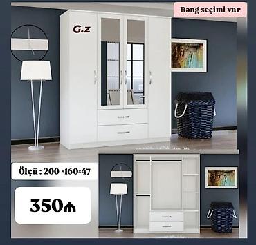 qapi evi: Ağ rəngdə 4 qapılı paltar şkafı - Ölçü: 200 × 160 × 47 sm - Ön hissə — 1