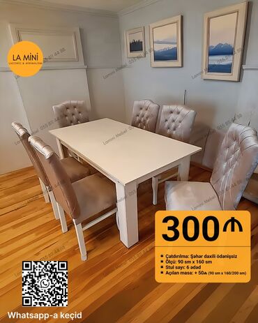 барные стулья: Qonaq otağı üçün, Açılan, Dördbucaq masa, 6 stul