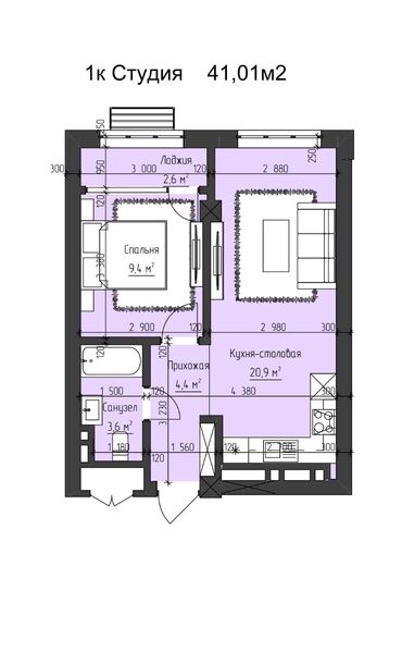 квартира в маявке: 1 комната, 41 м², Элитка, 4 этаж, ПСО (под самоотделку)