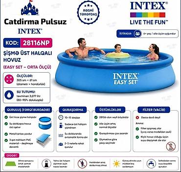 hovuzlar: Elektron Nasos Hediyye. Intex 3.05 × 0.61m şişmə hovuz 🌊 Yay mövsümü — 1