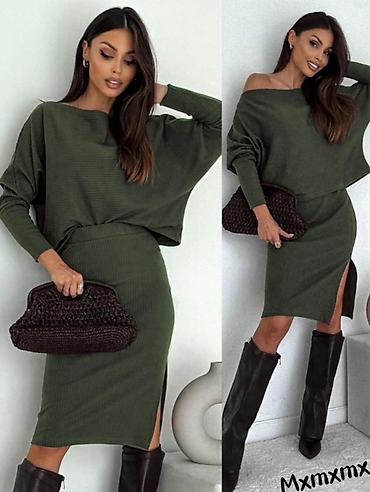 Kompleti: 🔥Dvodelni ženski komplet od rebrastog pletiva – džemper + suknja midi — 3