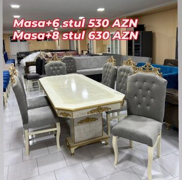 Masa və oturacaq dəstləri: Qonaq otağı üçün, Yeni, Açılmayan, Dördbucaq masa, 6 stul — 25