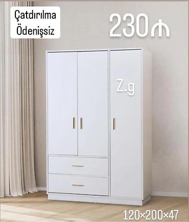 paltar rəfi: Ağ rəngli 3 qapılı paltar dolabı - Ölçülər: 120 × 200 × 47 sm (eni × — 1