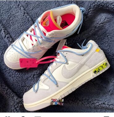Kişi Geyimləri: Nike Dunk Low Off-White lot 01/50 idman ayaqqabıları, ağ rəngli dəri