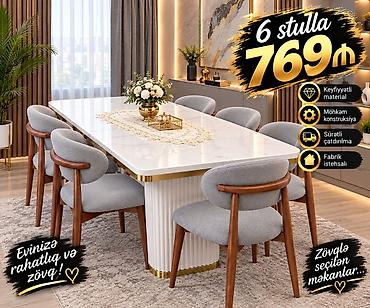 Mətbəx və yemək otaqları üçün zərif dizaynlı masa dəsti: 1 masa + 6