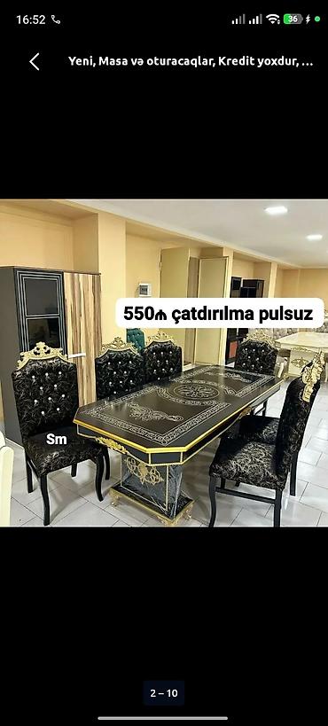 dekor: Qonaq otağı üçün, Yeni, Açılmayan, Dördbucaq masa, 6 stul — 1
