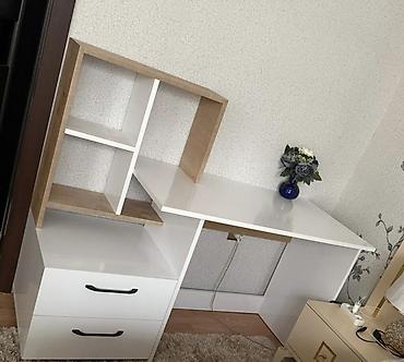 kunc ref: Düz masa, Polkalı, Siyirməli, MDF — 1