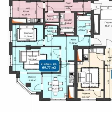 бишкек квартиры продажа: 2 комнаты, 69 м², Элитка, 5 этаж, ПСО (под самоотделку)