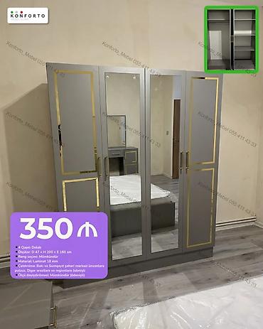 4 qapılı şkaf – laminat 18 mm Ölçü: D 47 × H 200 × E 160 sm Rəng
