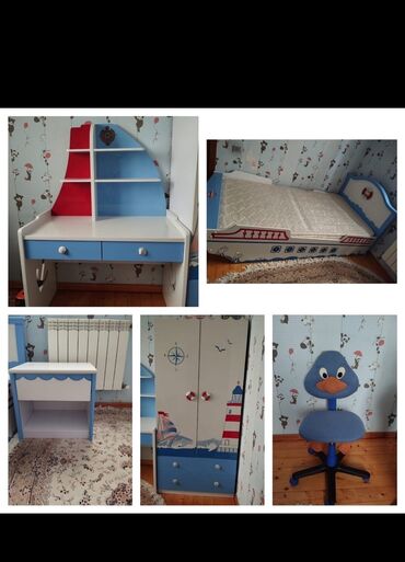 Детская мебель: Для мальчика, Односпальная кровать, Письменный стол, Шкаф, Тумба, Турция, Б/у