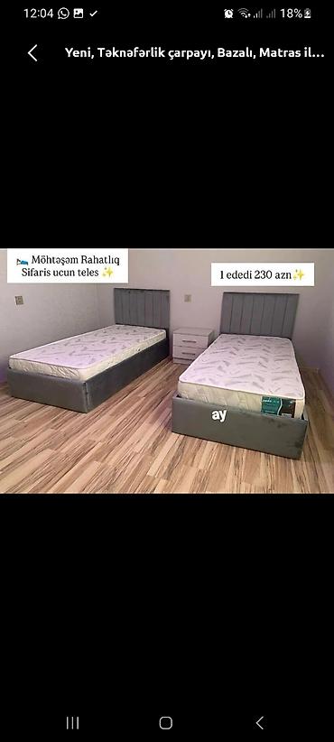 Çarpayılar: Təknəfərlik çarpayı – bazalı, matrasla birlikdə - Rəng: boz - Başlıq — 1