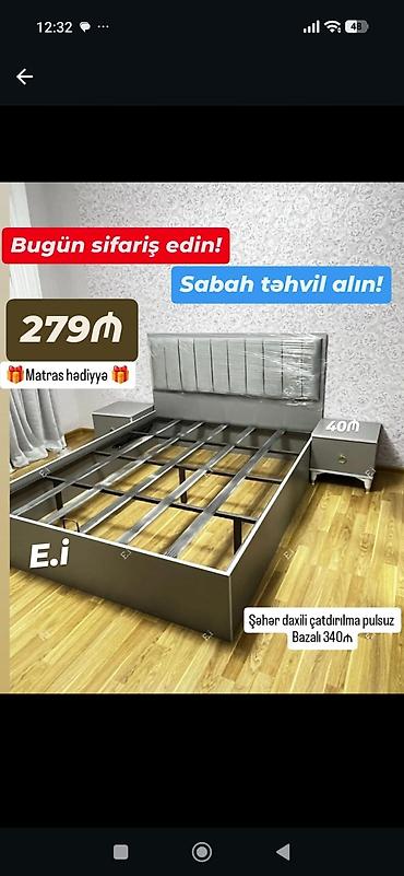 tum: Yataq dəsti – yumşaq başlıqla, metal karkaslı çarpayı və tək tumba. - — 1