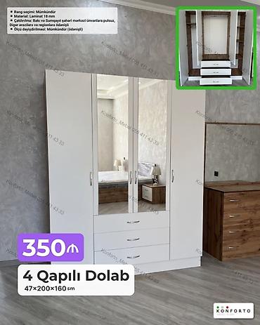 Шкафы: 4 qapılı paltar dolabı – 47×200×160 sm - Material: 18 mm laminat - — 1