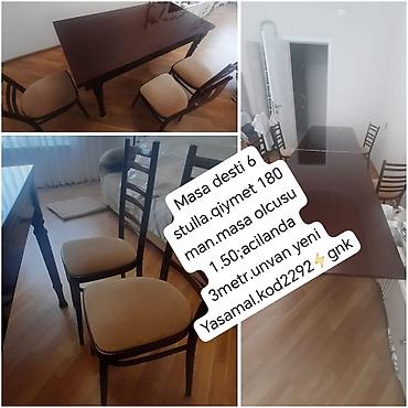 Mebel dəsti: yemək masası və 6 ədəd stul - Masa ölçüsü: 1.50 m