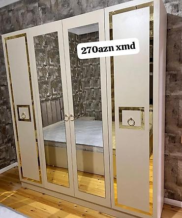 metbex dolabi: Yeni, 4 qapılı, Güzgülü, Bej, Açılan, Düz dolab — 1