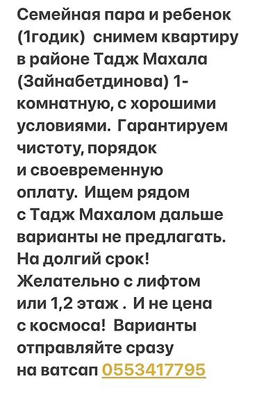 3 ком: Семья (пара и ребенок 1 год) ищет для аренды 1‑комнатную квартиру в — 1