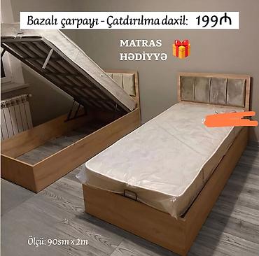 taxt başlığı: Bazalı tək çarpayı – ölçü: 90 sm x 2 m. - Aşağı hissəsi qaldırılan — 1