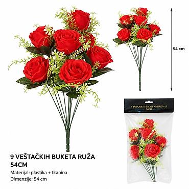 KMT 9 za cvet sa štipaljkom 8 – buket veštačkih ruža 54 cm -