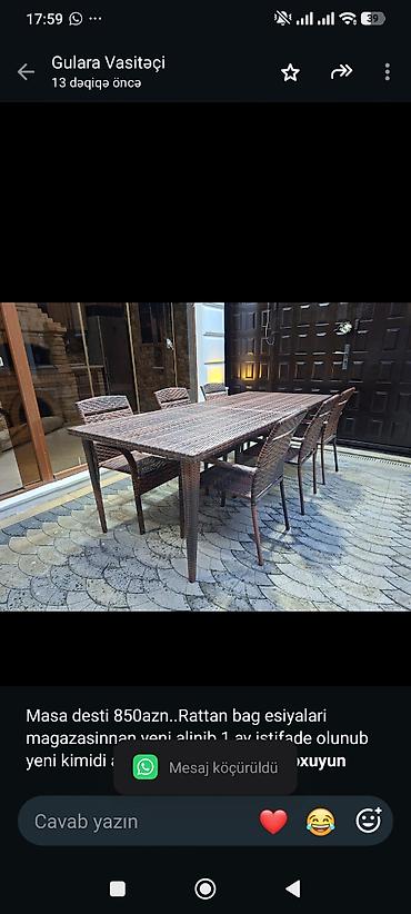 Masa desti 850azn. Rattan bag esiyalari magazasinnan yeni alinib 1 ay