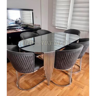 mermer masalar: Qonaq otağı üçün, Yeni, Açılmayan, Oval masa, 6 stul, Türkiyə