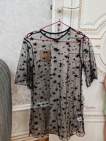 gence geyim: Qara ulduz naxışlı şəffaf mesh paltar/kimono - Material: nazik — 1