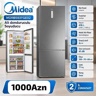 Yeni 2 qapılı Midea Soyuducu Satılır, rəng - Gümüşü, Təkərli