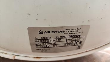 type 1: Накопительный водонагреватель Объем бака: 100 л, Ariston, Электрический, Регулятор температуры, Эмалированная сталь, Б/у — 3