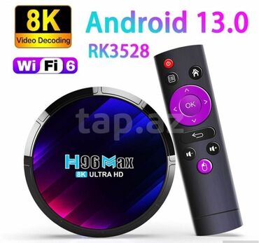 tv alt: Android tv box. H 96 max Android 13 Ram 4 Yaddaw 32 8K ultra HD Wifi