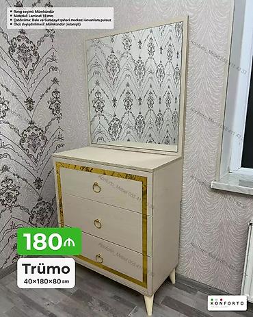 Komodlar: Trümo – 40×180×80 sm - Material: 18 mm laminat - 3 siyirməli komod və — 1