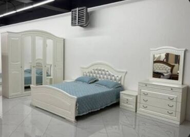 современный платяной шкаф: Уктоочу бөлмө гарнитуру, Эки кишилик керебет, түсү - Ак