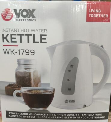 Kuhinjska oprema: VOX kuvalo za vodu, novo, neotpakovano. Snaga 2200W, 1,7 L, bela
