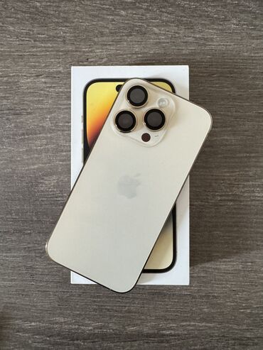 продажа iphone 14: IPhone 14 Pro, Б/у, 256 ГБ, Matte Gold, Защитное стекло, Чехол, Кабель, 83 %